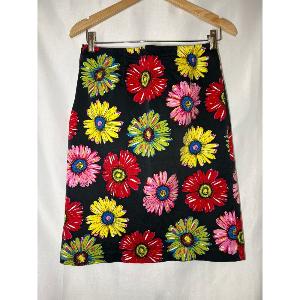 Andrea Viccaro Vintage Floral Daisy Print A-Line‎ Skirt Black Pink Yellow Size 6 - Picture 6 of 7